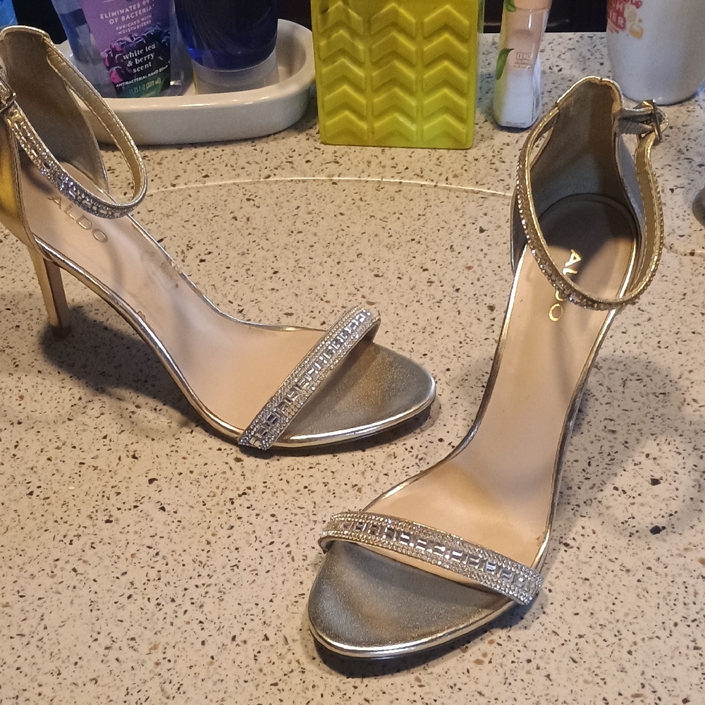 Aldo Gold Rhinestone Ankle-Strap Heels